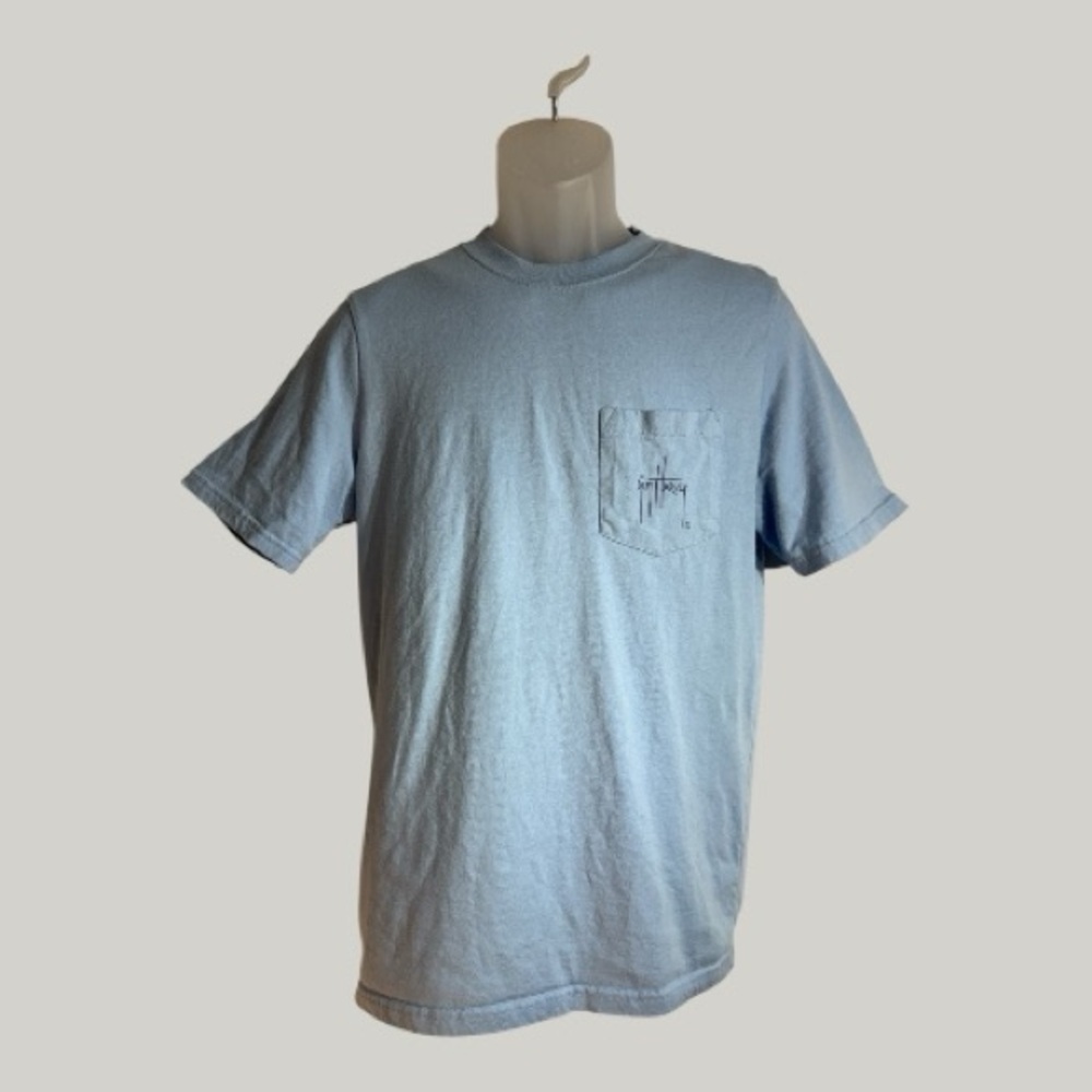 Guy Harvey 100% Cotton Blue Graphic Pocket Crew Neck T Shirt Men’s Small